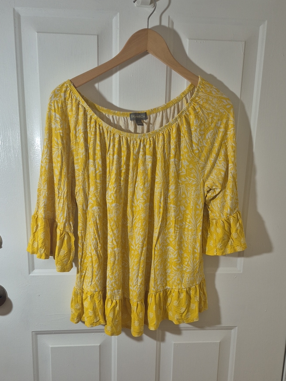 Style & Co Yellow Floral Peasant Tunic Top Size L